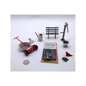 1:12 Miniatures Dollhouse Vintage Garden Lot Mower Bench Hose Pump Frog Bird Owl